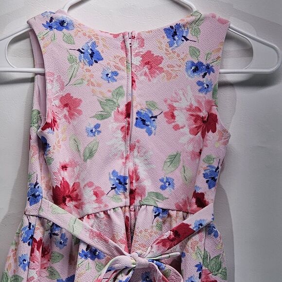 Girls Wonder Nation Pink Floral Dress Size 7 Sleeveless Belted Spring Style - Picture 8 of 12